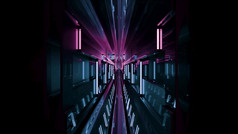 有创意的摘要插图代表没完没了的长狭窄的隧道与发光的紫罗兰色的和蓝色的霓虹灯呃照明未来主义的插图黑暗狭窄的呃隧道