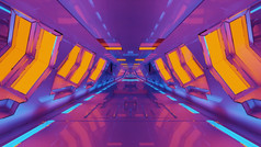 sci插图呃对称的未来主义的走廊与明亮的色彩斑斓的霓虹灯照明呃插图明亮的隧道与色彩斑斓的霓虹灯灯
