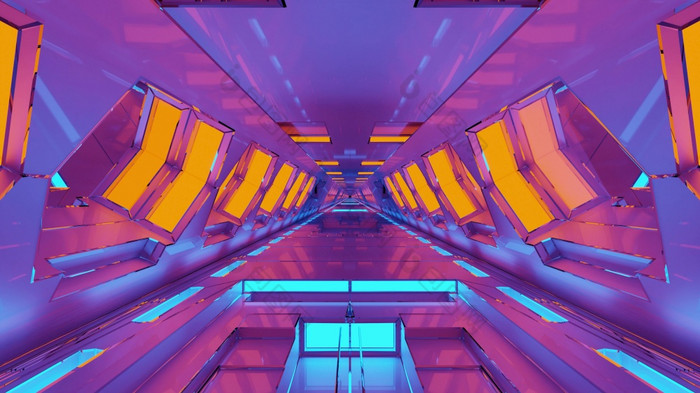 sci插图呃视觉几何未来主义的隧道与色彩斑斓的霓虹灯照明呃插图明亮的未来主义的几何走廊