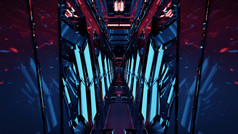 对称的插图呃未来主义的没完没了的摘要隧道与发光的蓝色的和红色的照明未来主义的插图照亮走廊
