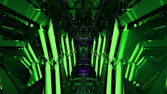 插图呃摘要背景sci没完没了的隧道与几何形状发光的与绿色和紫色的霓虹灯照明插图呃明亮的未来主义的绿色走廊