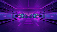 现代插图呃摘要长机库与明亮的紫色的照明和反光表面与sci设计呃插图紫色的隧道