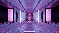 插图呃的角度来看视图没完没了的未来主义的走廊与紫色的霓虹灯照明插图呃几何紫色的走廊