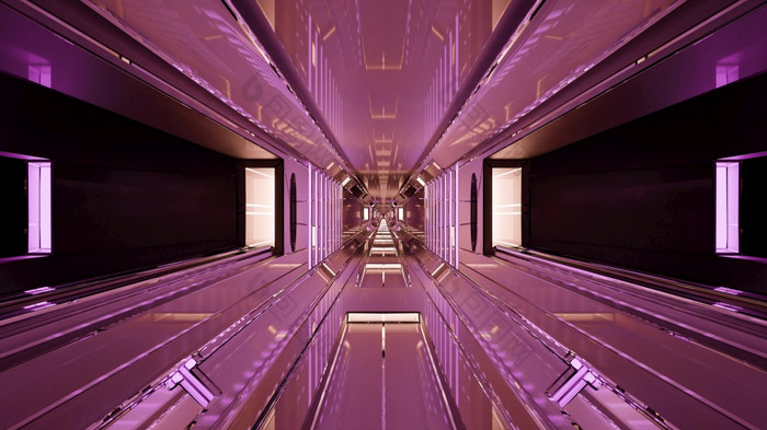 插图呃的角度来看视图空sci隧道与粉红色的照明插图呃没完没了的未来主义的走廊