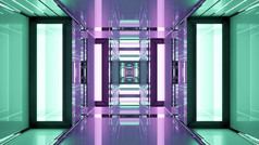 sci插图呃对称的绿色未来主义的隧道与紫色的霓虹灯照明未来主义的插图呃色彩斑斓的走廊