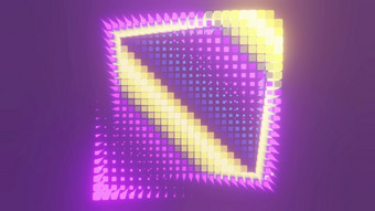 呃插图黄色的和紫色的多维数据集发光的与霓虹灯光和形成波浪几何点缀超现实主义的像素点缀呃插图