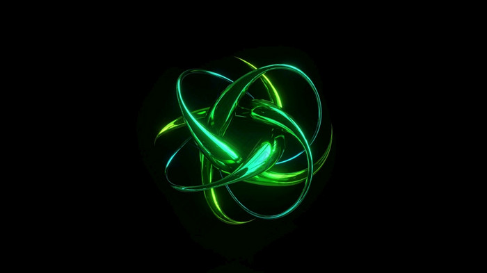 插图呃几何摘要原子与循环照亮与绿色霓虹灯光插图呃绿色原子模型黑暗