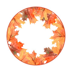 轮框架与秋天叶子白色孤立的水彩插图轮框架与秋天叶子白色孤立的水彩插图