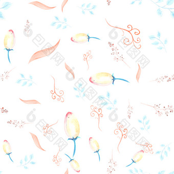 无缝的模式与粉红色的藜芦花味蕾叶子装饰树枝白色孤立的水彩插图手工制作的无缝的模式与粉红色的藜芦花味蕾叶子装饰树枝白色孤立的水彩插图手工制作的