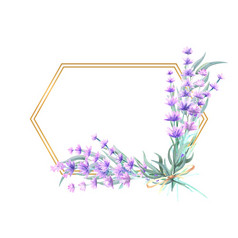 薰衣草花多边形黄金框架手绘水彩插图为邀请问候卡片打印海报广告薰衣草花多边形黄金框架手绘水彩插图为邀请问候卡片打印海报广告