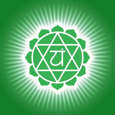 脉轮阿纳哈塔绿色闪亮的瑜伽象征标志骶图标