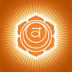 脉轮swadhisthana橙色闪亮的瑜伽象征标志骶图标
