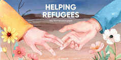 博客头模板与希望难民安全概念水彩风格