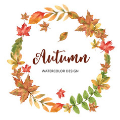 花环设计与秋天主题水彩画下降叶子向量插图模板