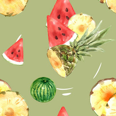 模式设计与水果主题西瓜和菠萝无缝的插图设计模板