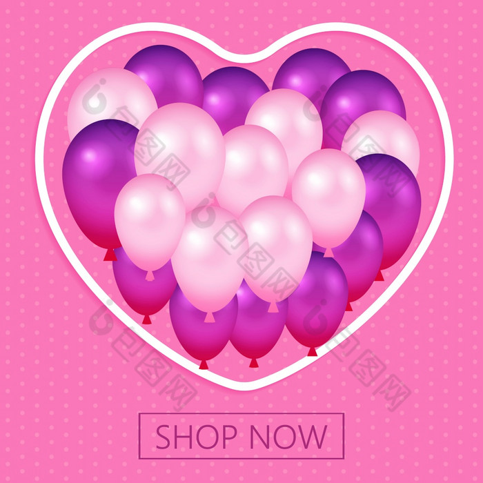 情人节rsquo一天横幅为在线商店社会网故事时尚的海报问候卡与巨大的心框架和许多粉红色的气球情人节rsquo一天横幅为在线商店社会网故事时尚的海报问候卡与巨大的心框架和粉红色的气球