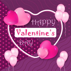 情人节一天横幅为社会网故事时尚的海报问候卡与心框架和粉红色的气球心织物色彩斑斓的背景