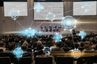 无线沟通连接聪明的城市互联网的事情技术哪一个开车大脑图标在摘要模糊照片会议大厅研讨会房间技术和教育概念