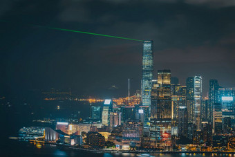 在香港香港城市景<strong>观摩</strong>天大楼《暮光之城》时间交响乐团灯显示从九龙岛维多利亚峰和港口旅行和旅游体系结构和工业概念