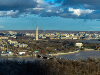 前视图场景华盛顿下来小镇哪一个可以看到曼联州国会大厦华盛顿纪念碑林肯纪念和托马斯。杰佛逊纪念历史和文化为旅行概念