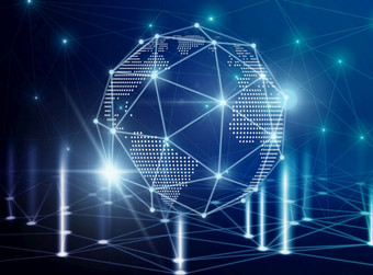 未来主义的技术网多边形形状圆全球业务与行和点在的技术连接形状背景业务技术和网络连接概念