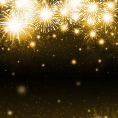黄金烟花背景为圣诞节和新一年和其他庆祝活动