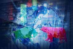 股票市场背景概念设计牛和熊与全球网络