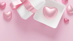 礼物盒子与心粉红色的背景渲染