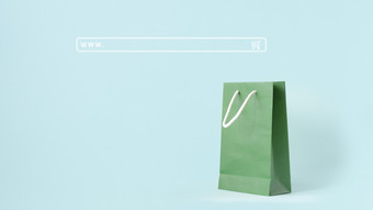背景购物在线概念搜索引擎输入盒子<strong>网络地址</strong>酒吧绿色购物袋薄荷柔和的颜色背景