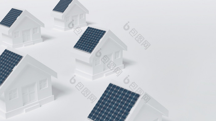 绿色能源和清洁生态能源概念太阳能房子呈现