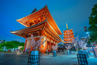 senso-ji寺庙晚上东<strong>京城</strong>市日本