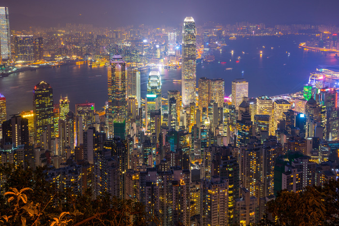 晚上视图在香港香港城市景观在香港香港中国