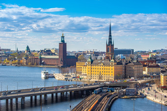 斯德哥尔摩城市天际线与视图老斯坦斯德哥尔摩瑞典