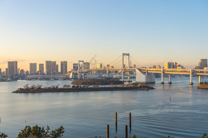 东京湾日落与视图彩虹桥东京城市日本图片