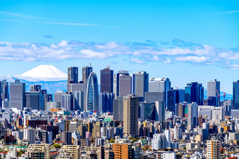 视图东京天际线城市景观和富士背景摩天大楼新宿病房东京采取从东京文京公民中心建筑天文台天空桌子上蓝色的天空一天