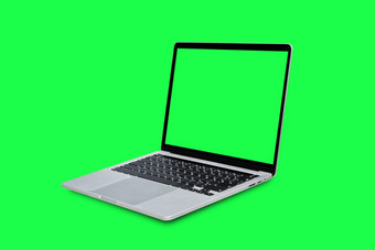 移动PC电脑与空白绿色屏幕孤立的绿色背景