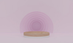 呈现木讲台上与粉红色的圈背景最小的工作室与轮基座