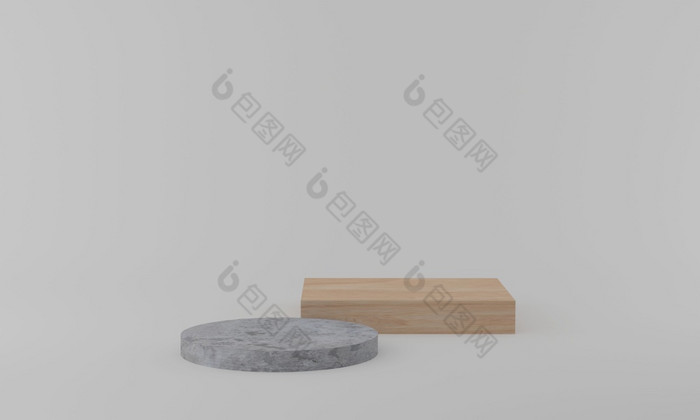 摘要最小的场景平台几何形状木讲台上与水泥基座白色背景呈现