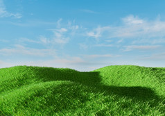 呈现绿色草场在蓝色的天空背景自然景观
