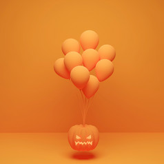 万圣节概念南瓜与气球橙色背景呈现插图