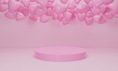 渲染心和粉红色的讲台上柔和的背景摘要最小的几何形状背景为情人节一天设计作文产品显示与情人节rsquo一天概念