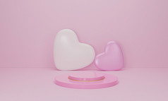 渲染心粉红色的讲台上柔和的背景摘要最小的几何形状背景为情人节一天设计作文产品显示与情人节rsquo一天概念