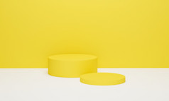 油缸讲台上黄色的背景最小的场景与黄色的几何平台讲台上站为产品显示渲染插图