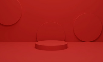 油缸<strong>讲台</strong>上红色的背景摘要最小的场景几何平台形状的<strong>讲台</strong>上为产品显示渲染插图
