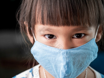 亚洲孩子<strong>女孩</strong>穿<strong>脸</strong>面具保护她的从冠状病毒感染病和空气污染新<strong>正</strong>常的行为
