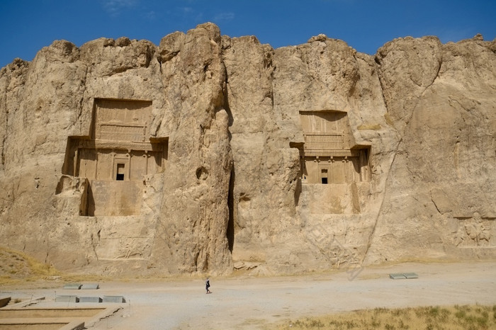 景观著名的具有里程碑意义的naqsh-e第一斯坦的阿切曼尼和萨珊王朝的时代建筑显示大坟墓减少高成的山悬崖脸fars省伊朗