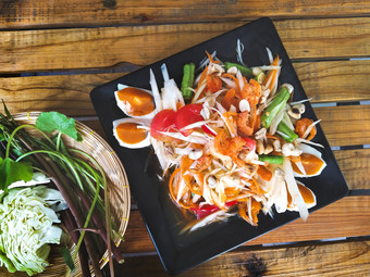 传统的泰国食物木瓜沙拉与咸蛋什么调用