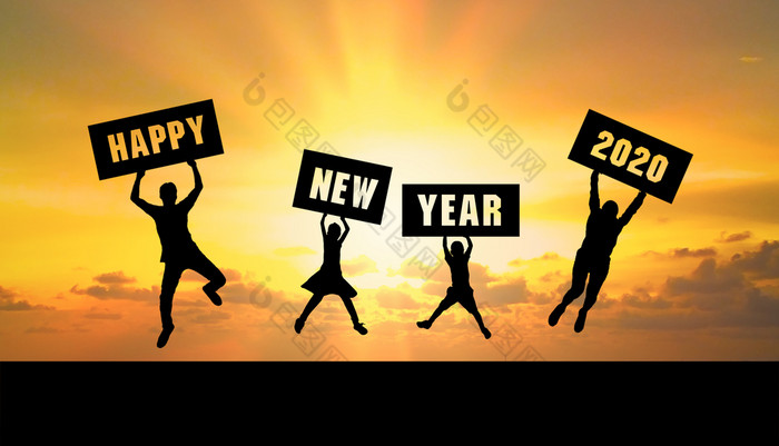快乐新一年的家庭持有快乐新一年字体。为