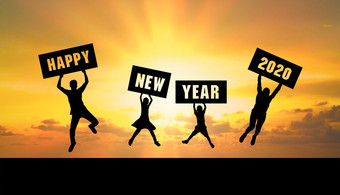 快乐新一年的家庭持有快乐新一年字体。为