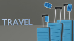 行李行李手提箱设计模板模型最小的风格房间孤立的背景渲染为旅行广告